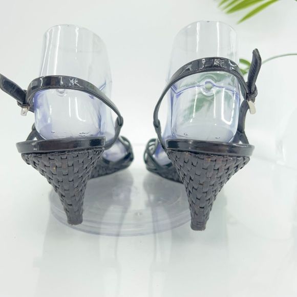 Prada Sandals Women's Size 41 11 Black Leather Wedge Woven Slingback Vintage Y2K - Picture 5 of 15